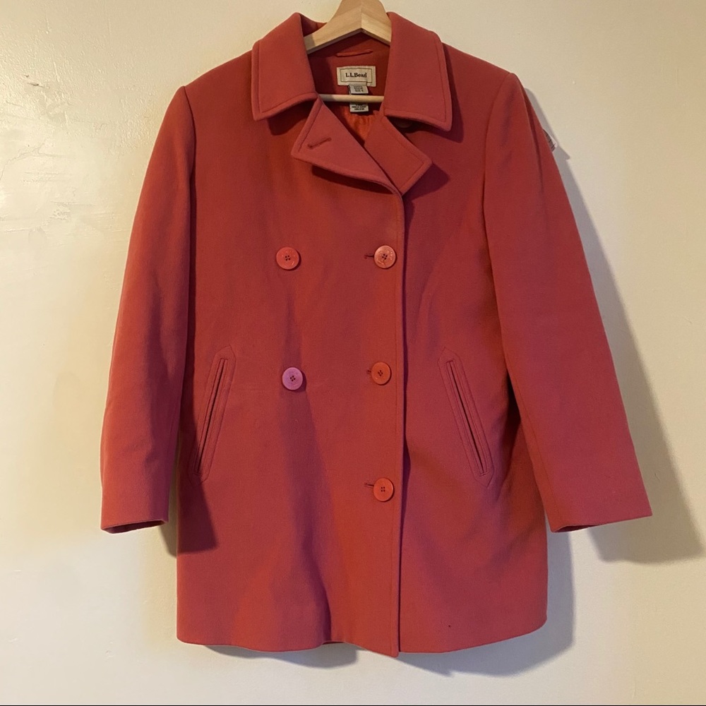 L.L. Bean Pink Wool Cashmere Peacoat, Size 6